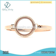 Cheap 30mm 7 &#39;&#39; - 8 &#39;&#39; Rose Gold relógio de aço inoxidável flutuante locket, pulseira de ouro rosa punho